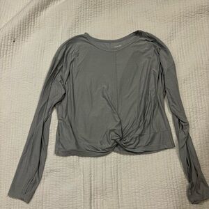 Gray Long Sleeve Twist Front Activewear Top